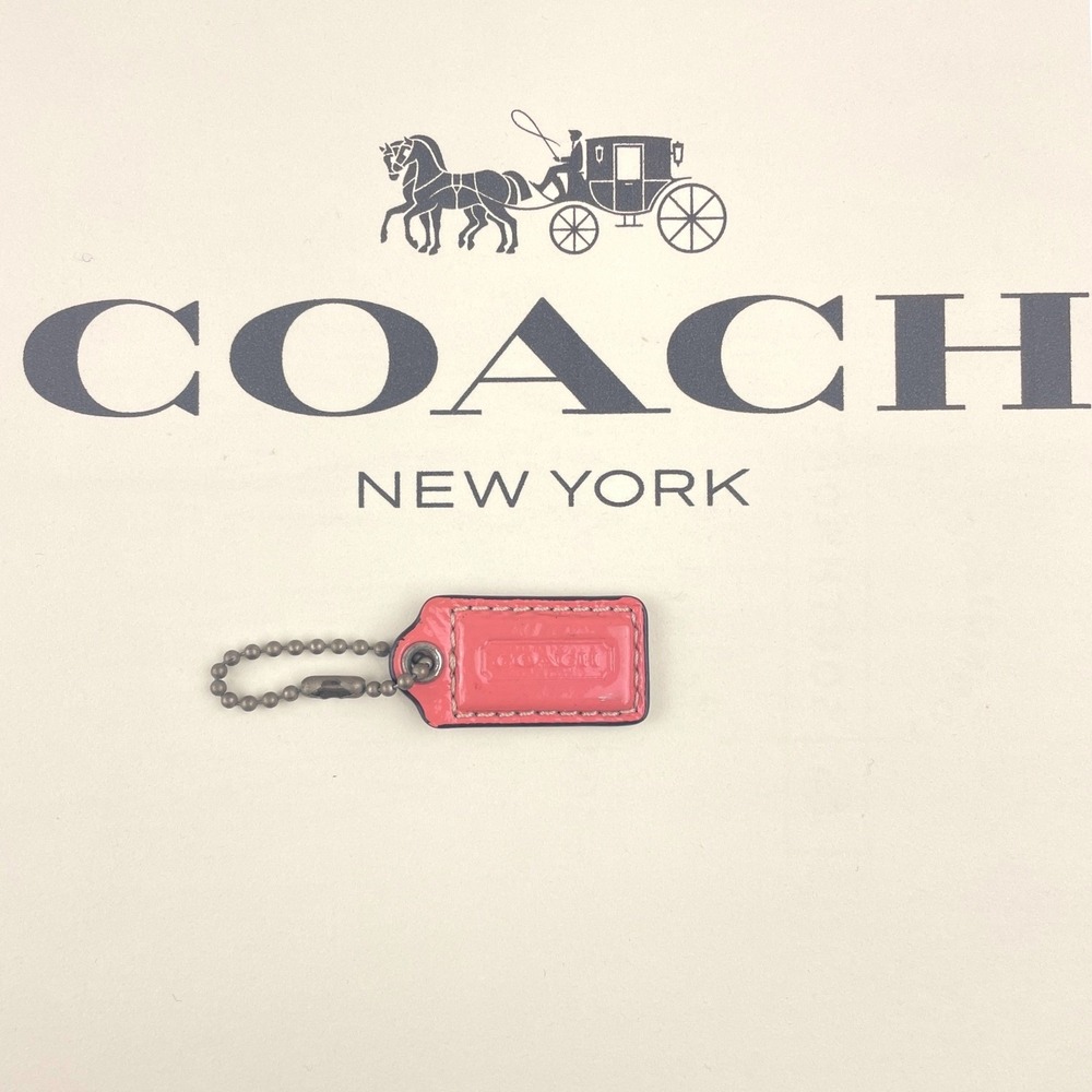Vintage COACH|Hang Tag Gloss Pink Mini 1.5"x.75" Purse Charm Fob Silver Chain